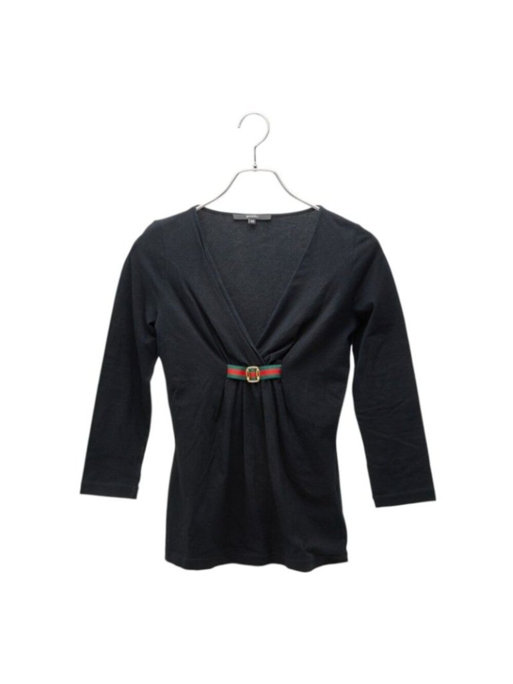 Gucci Sherry Line Sleeve Front Gathers Top T-Shirt Black Cotton Polyester
